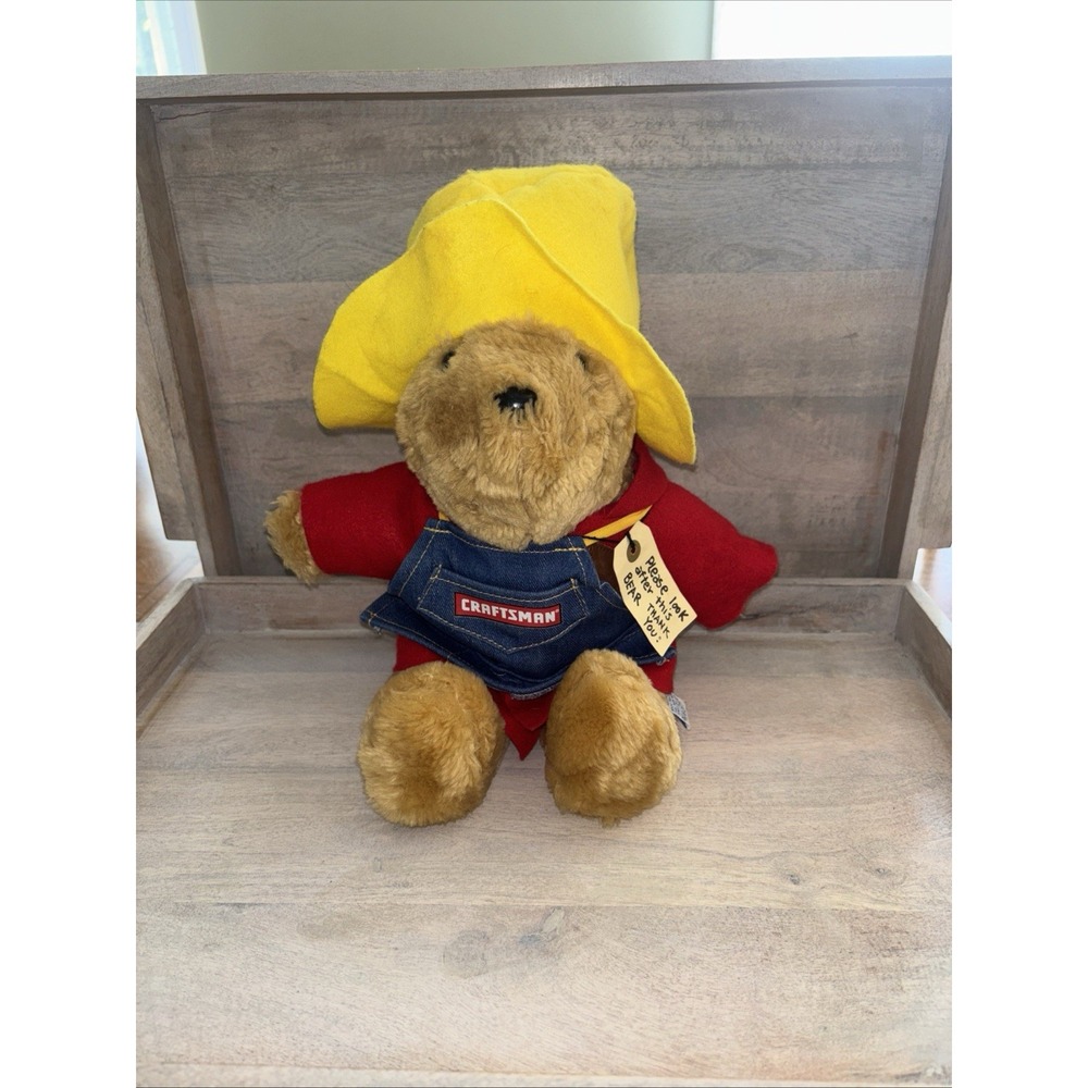 15" Vintage 1997 PADDINGTON BEAR Craftsman Plush SEARS Apron, Coat, Jacket, Hat‎